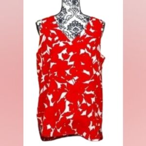 NWT‎ T Tahari Red And White V Neck floral top Sleeveless Women's Size Sma…